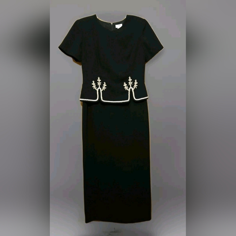 Vtg address Maggy 1 Pc Black Dress Womens Size 6 Embroidery Trim Maxi